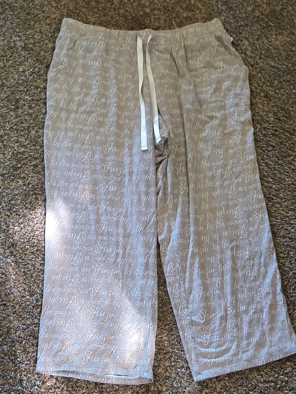 Cacique Gray Lounge Pants with White Script and Drawstring